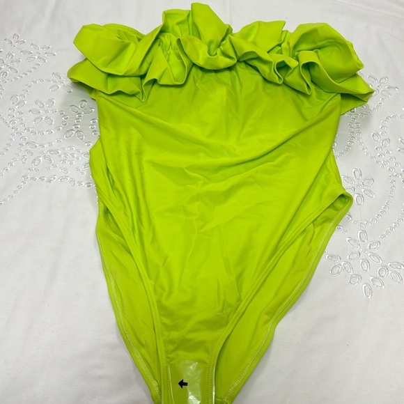 New York and Company Neon green ruffle one piece swimsuit. - Picture 1 of 2